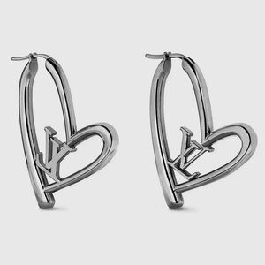 Silver LV Heart-Shaped Earrings